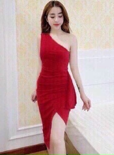 Đầm ôm body lệch vai bèo quá xinh có mút bốn màu vàng đỏ đen và trắng