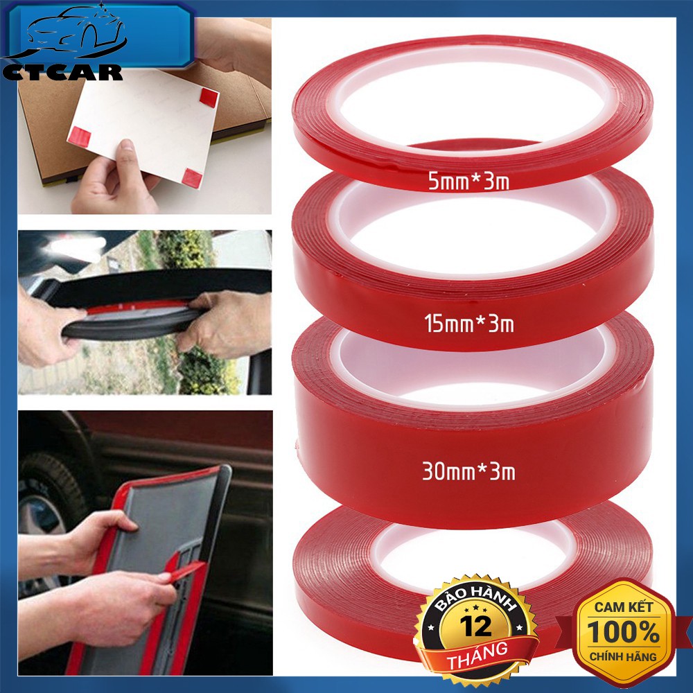 Băng keo cường lực siêu dính 3M loại băng keo 2 mặt trong suốt khổ 5mm x 3m độ bám dính và đàn hồi tốt Việt Car