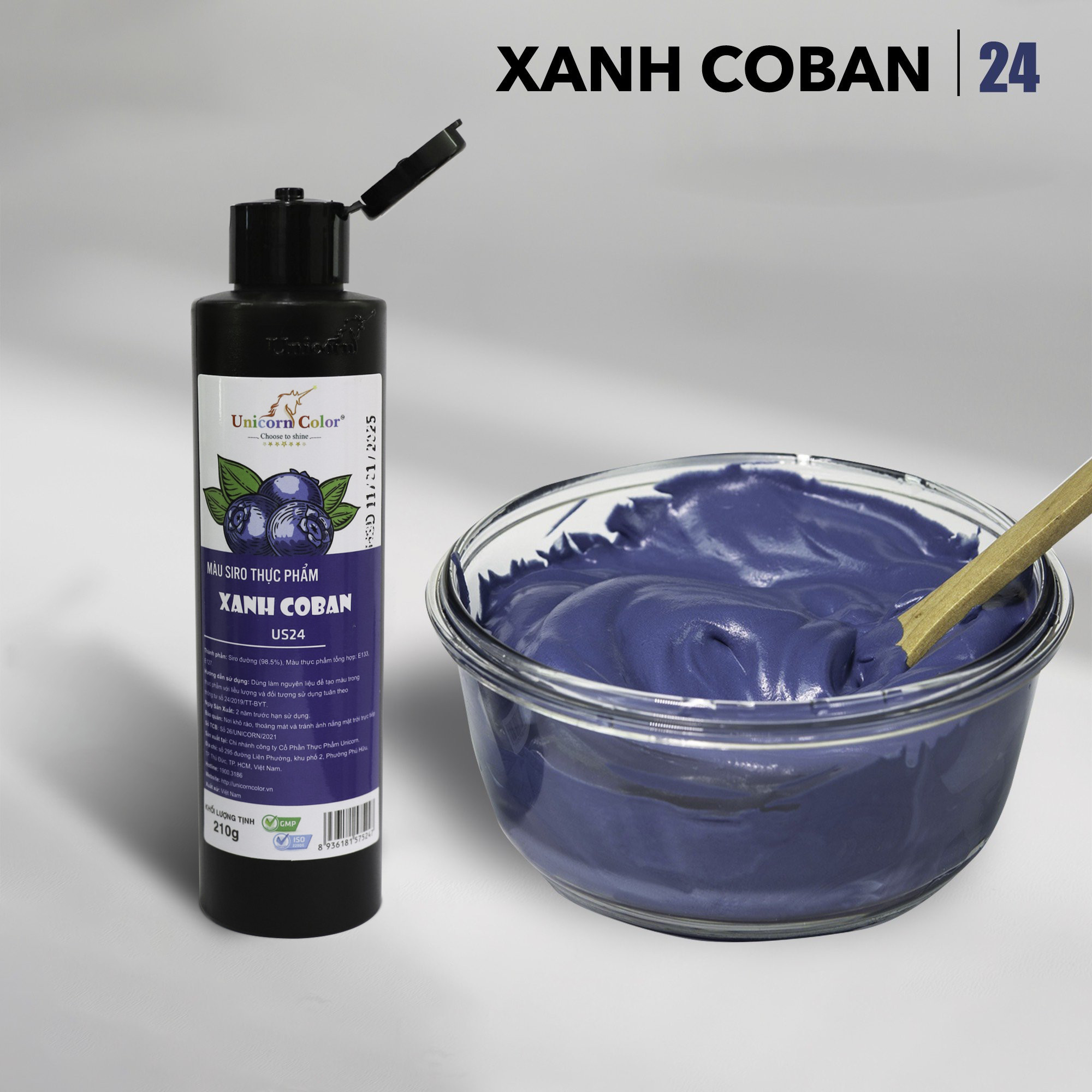 Màu siro thực phẩm unicorn chai 60g, 210g - màu xanh coban làm bánh kem, xôi, chè, rau câu - a24