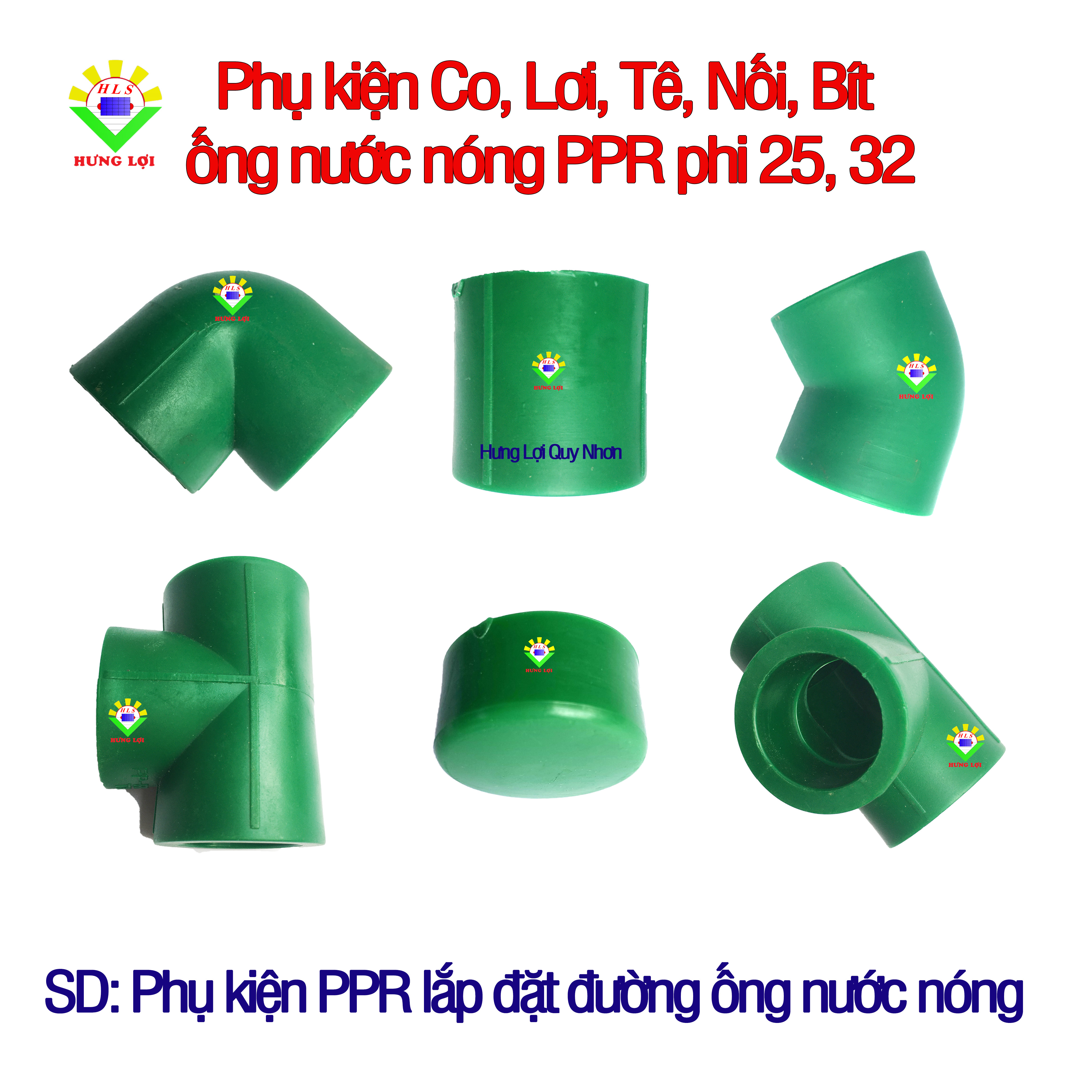 Phụ kiện Co, Lơi, Tê, Nối, Bít ống nước nóng PPR phi 25, 32