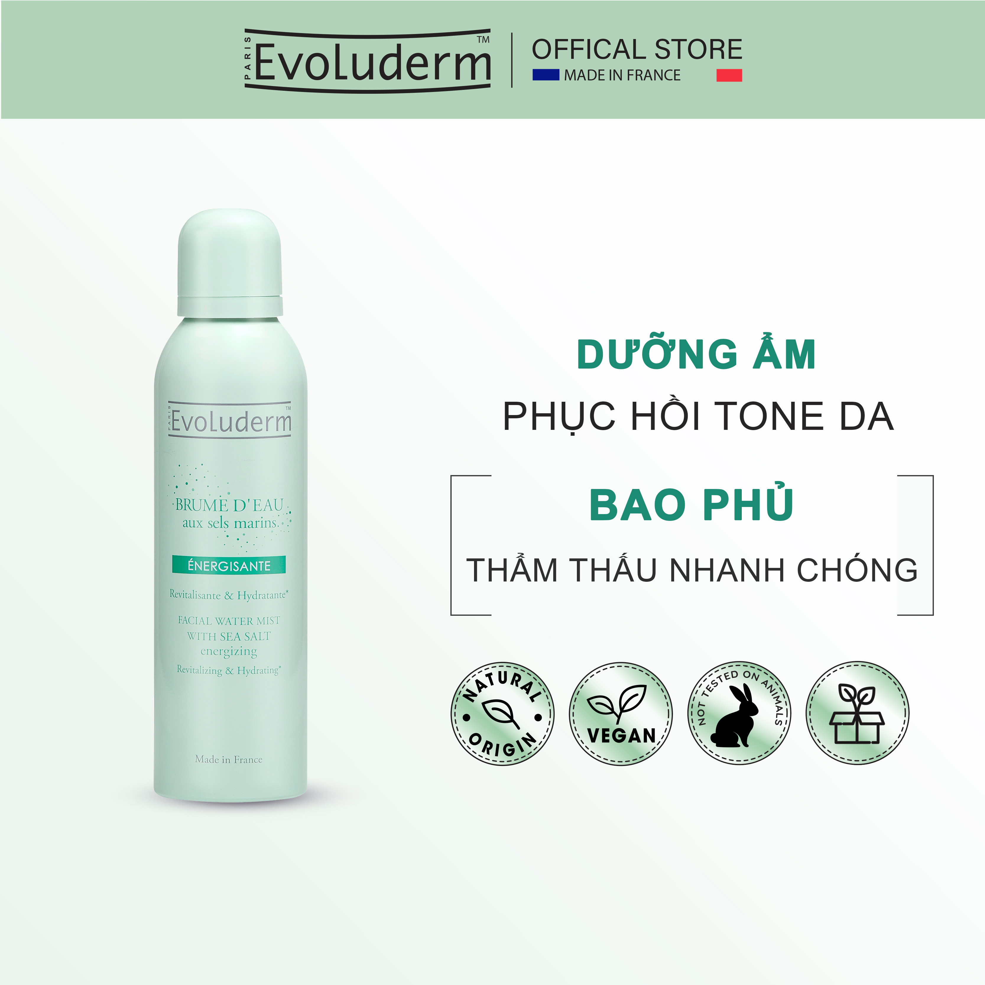 Xịt khoáng Evoluderm giúp ngăn ngừa lão hóa dưỡng ẩm và bảo vệ da tinh chất Hyaluronic Acid Salt 150ml