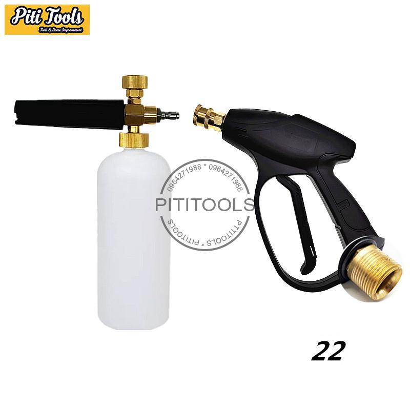 Combo bộ vòi xịt và bình phun tạo bọt tuyết cao áp tay xịt ren ngoài 22mm và bình 29cm PITITOOLS PTS0001 dùng cho máy bơm xịt rửa ô tô xe máy đầu nối nhanh sản phẩm chăm sóc ô tô xe máy