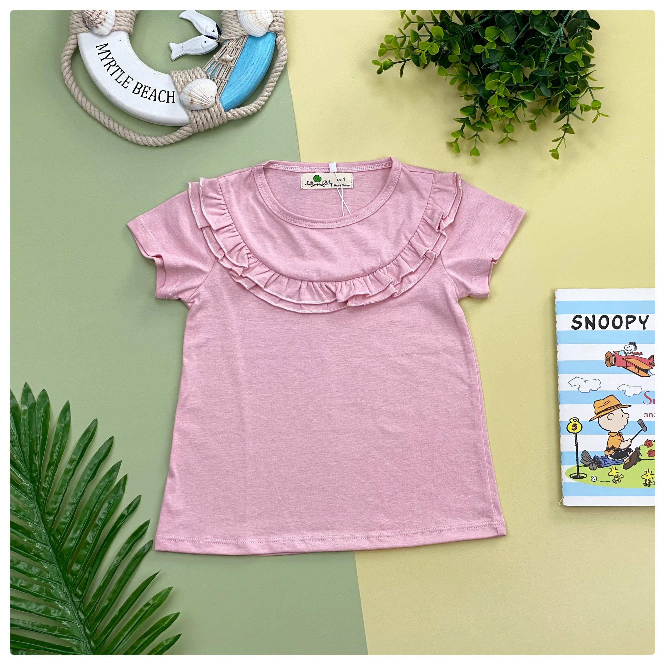 Áo thun cotton cổ phối bèo Litibaby cho bé gái 10-30kg