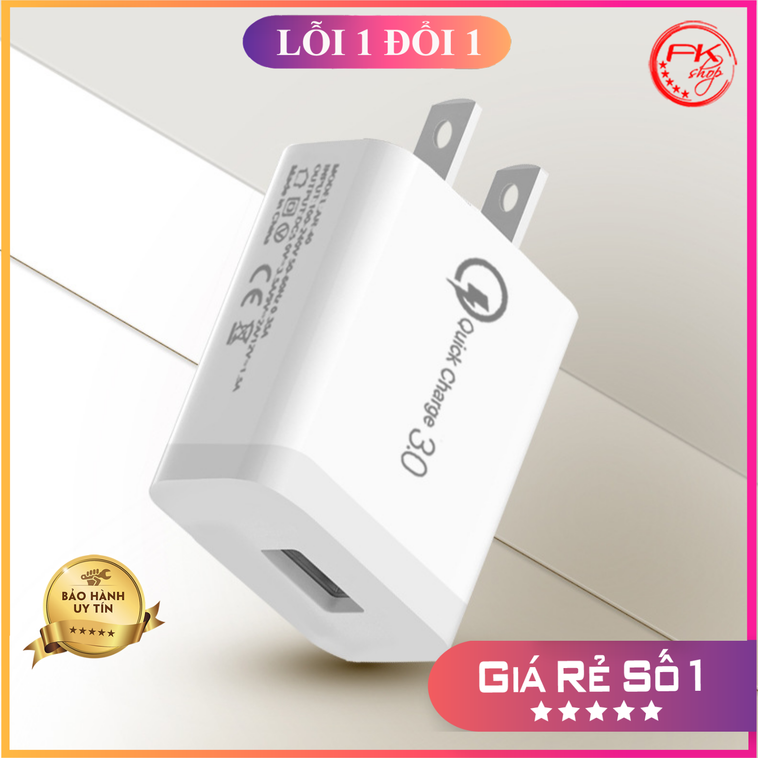 Củ sạc nhanh 18w, qc 3.0, 1 cổng usb 3.0, chân dẹt