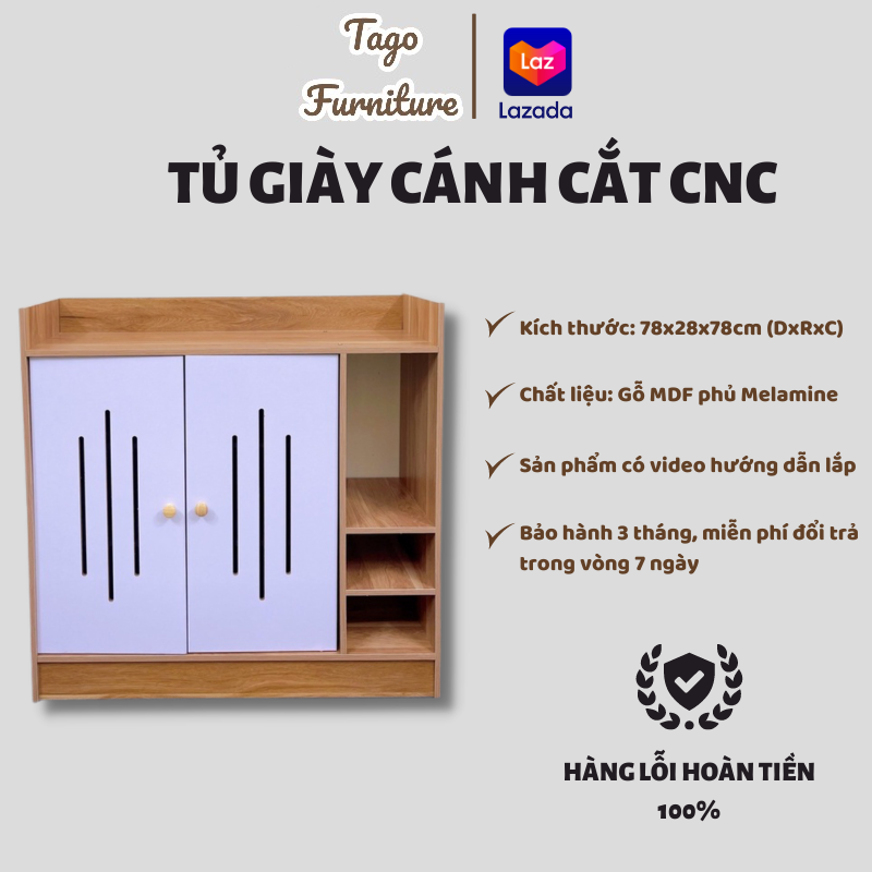 Tủ giày gỗ cánh trắng 4 ngăn, tủ để giày đa năng 2 cánh thông minh phong cách cao cấp trang trí nhà 80x80x30cm ND36