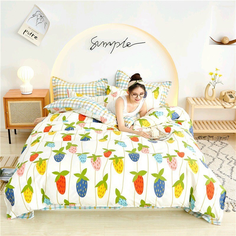 Trọn bộ 4 món cotton poly nhập mẫu vườn dâu