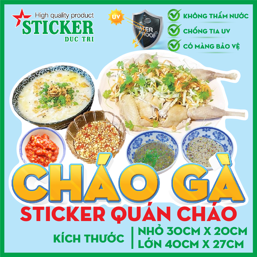 🔥 miếng dán decal cháo gà.. 🔥 dán tường, xe, cửa kính... trang trí quán