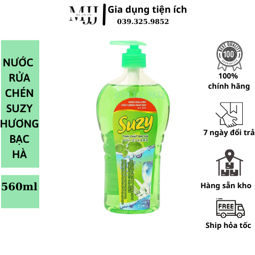 Nước rửa chén Suzy hương Bạc Hà 560g- thành phần HỮU CƠ, chất lượng NHẬT BẢN