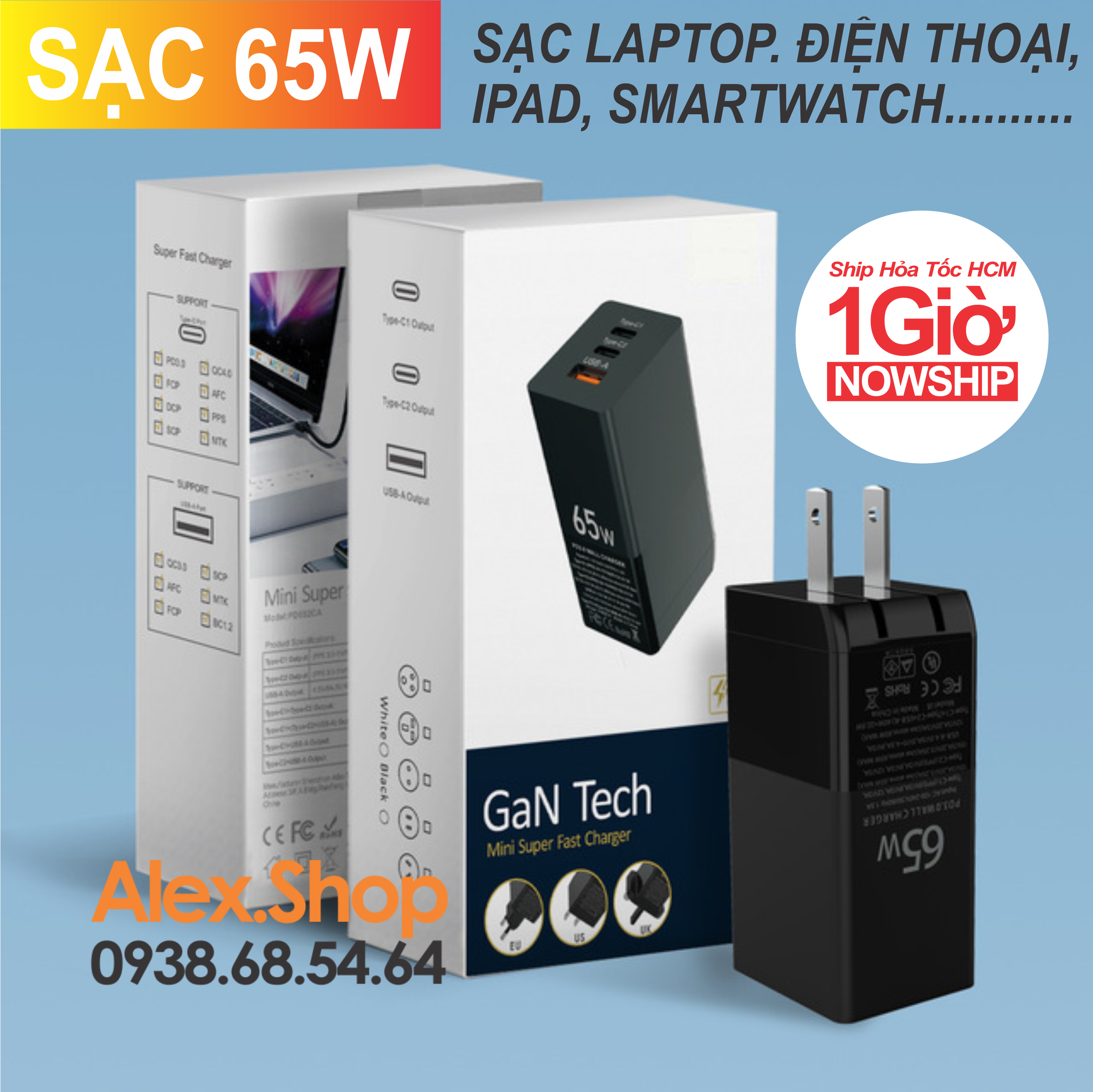🔥17.9 - 30.9🔥[65W] Cốc Sạc 65W Gan Pro Củ Sạc Đa Năng Sạc Mọi Thiết Bị Laptop, Máy Tính Bảng, Điện Thoại