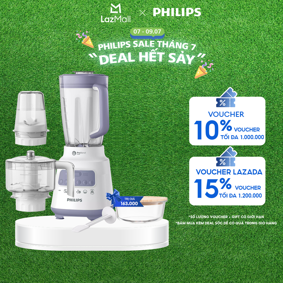Máy Xay Sinh Tố Philips HR2223/00 (Trắng)|700W|-Bộ 3 Cối Xay Nhựa-5 Chế Độ Cài Đặt Sẵn- Nghiền Mịn Đá--Hàng Phân Phối Chính Hãng.
