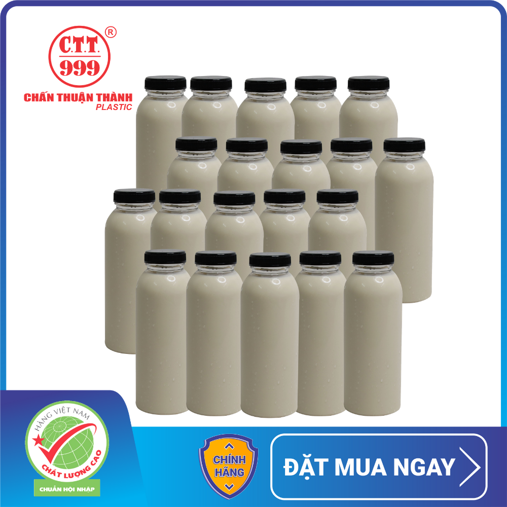Combo 20 chai nhựa PET Chấn Thuận Thành đựng trà sữa, nước ép 330ml - chai tròn kèm nắp (PET3820T-T-20)
