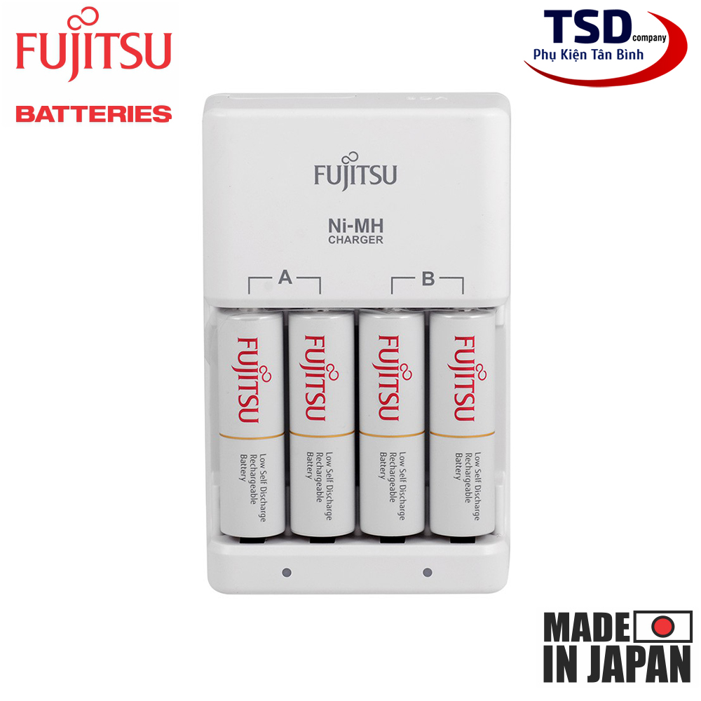Bộ 4 Pin AA & Sạc FUJITSU FCT345 Chính Hãng Nội Địa Nhật Bản