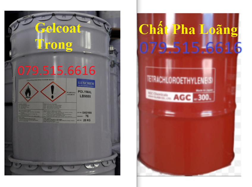 Gelcoat - chất phủ bóng bề mặt 1kg + chất pha loãng + chất đóng rắn