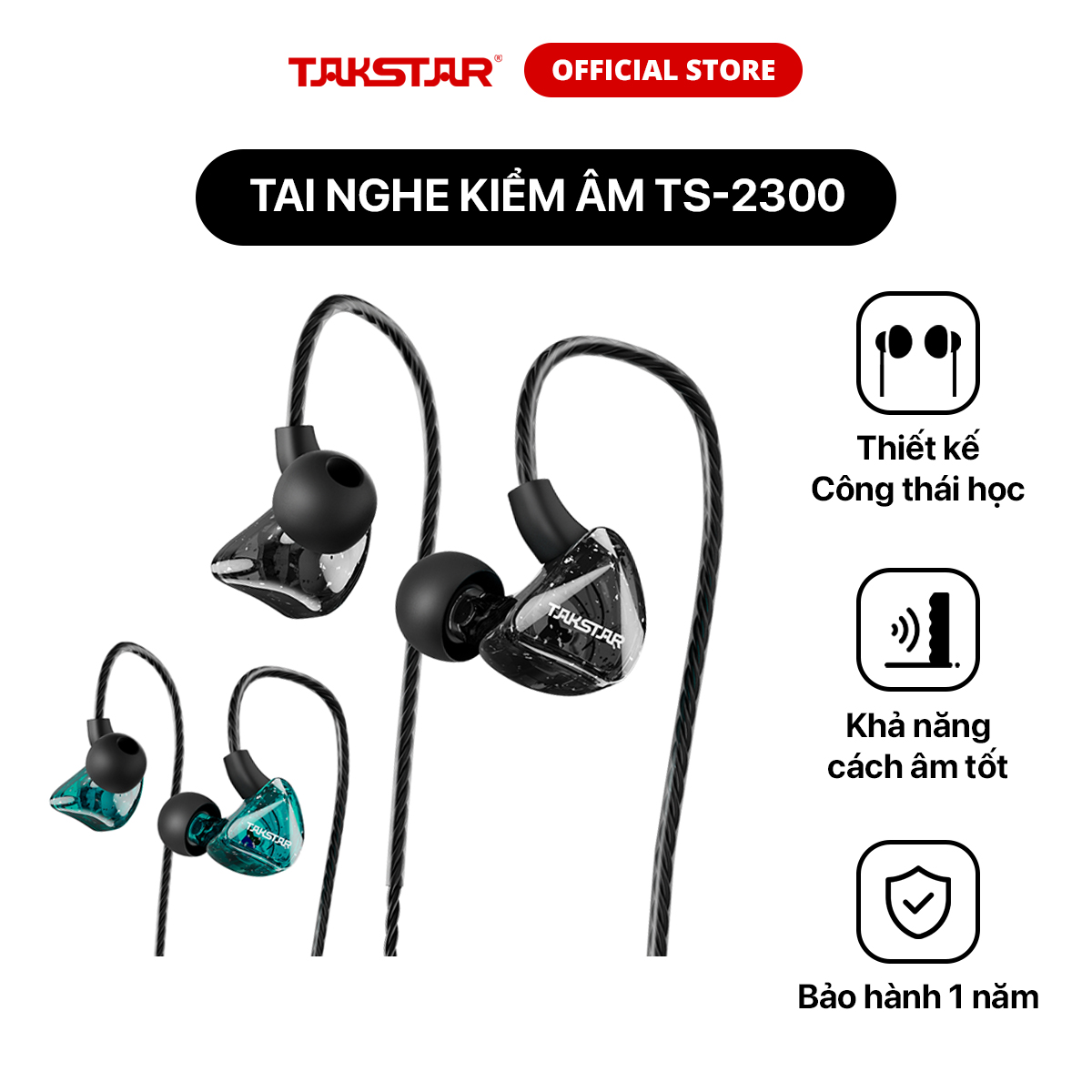 Tai Nghe Có Dây Nhét Tai Takstar TS-2300 Nghe Nhạc, Kiểm Âm Livestream Hát Karaoke Chính Hãng Cao Cấp Bảo Hành 12 Tháng