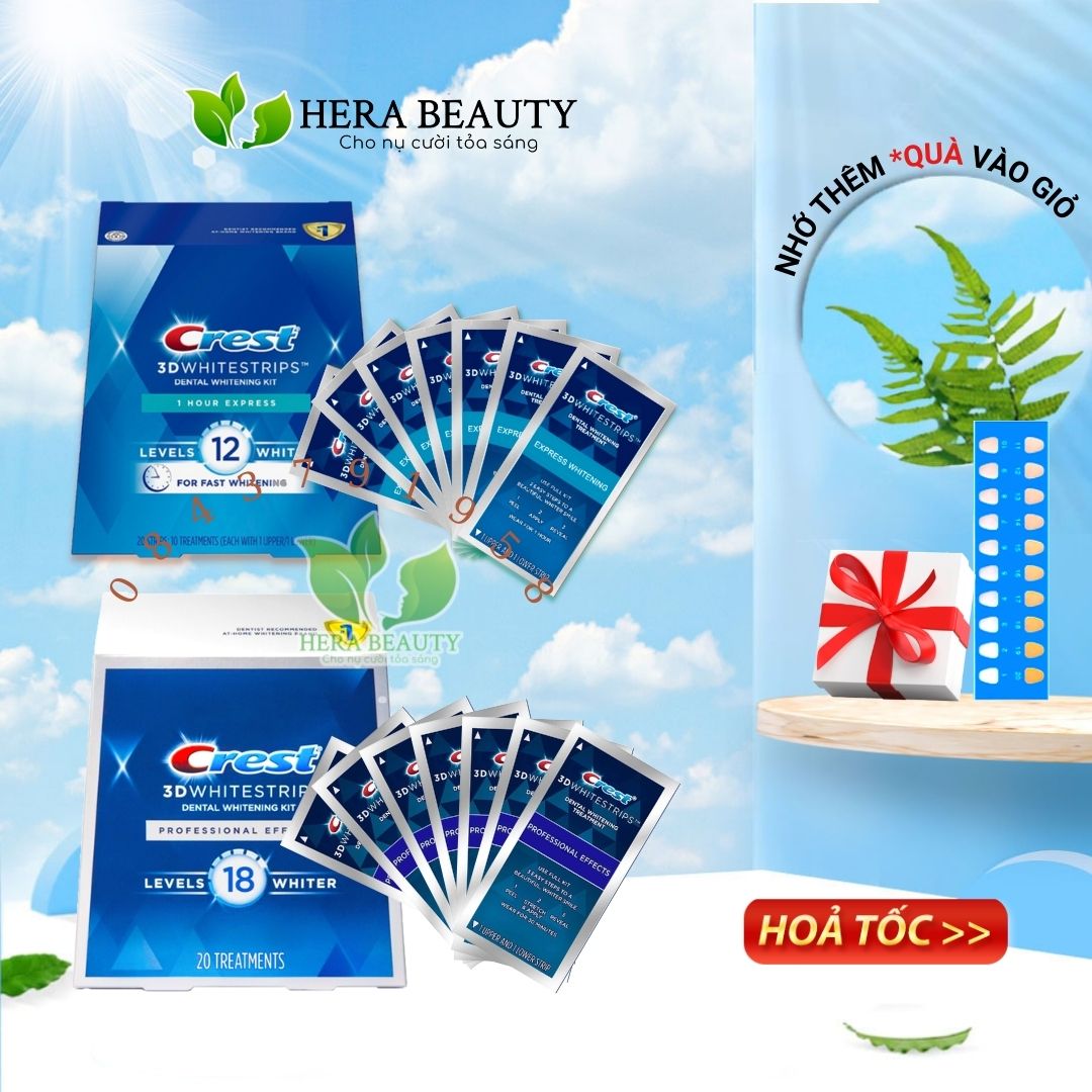 Combo 7 gói miếng dán trắng răng Crest 3D White USA - Cho răng trắng sáng tự nhiên