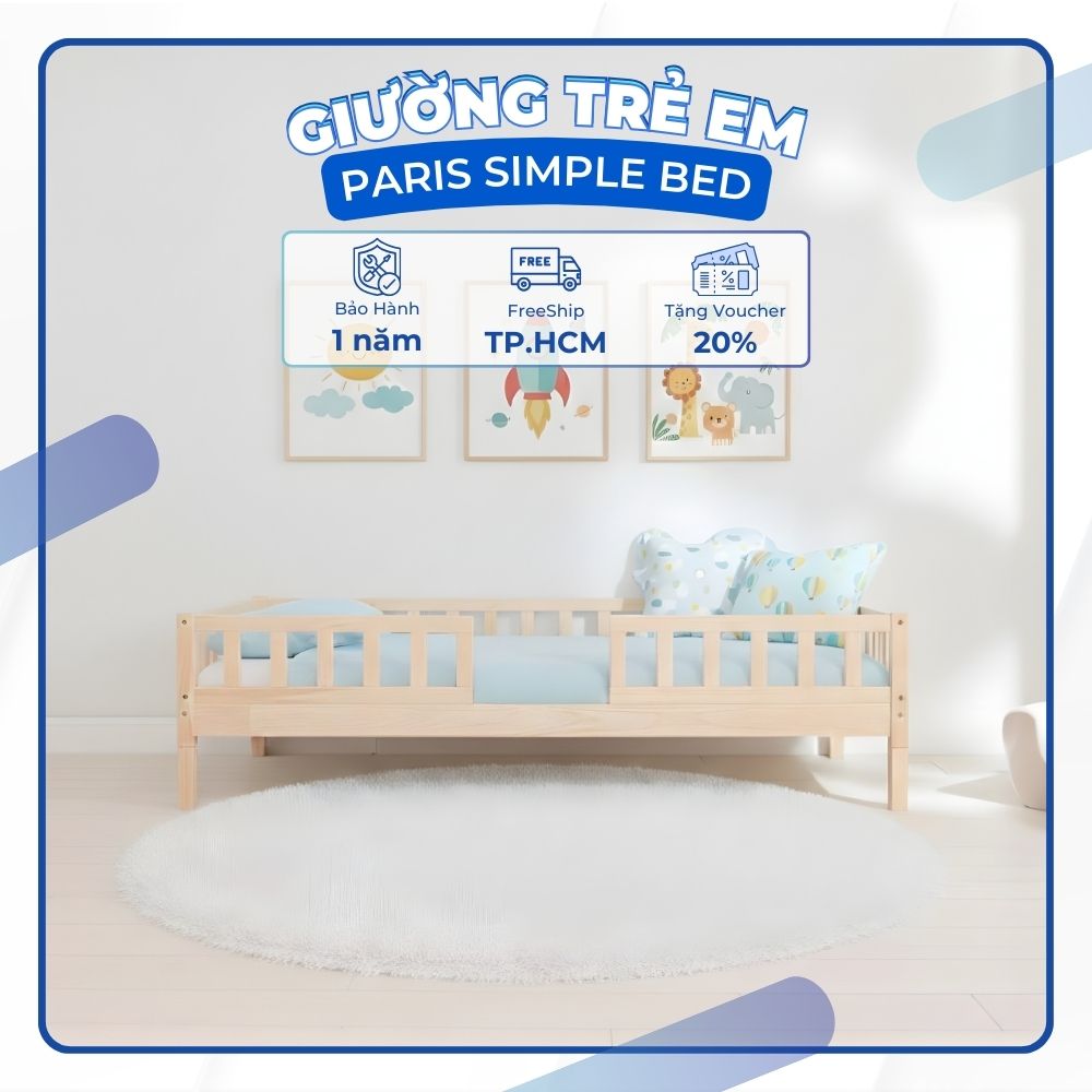 Giường Ngủ Đơn Trẻ Em Paris Simple Bed, Thiết Kế Thanh Lịch, Phù Hợp Không Gian Nhỏ, Tối Ưu Diện Tích Phòng Bé