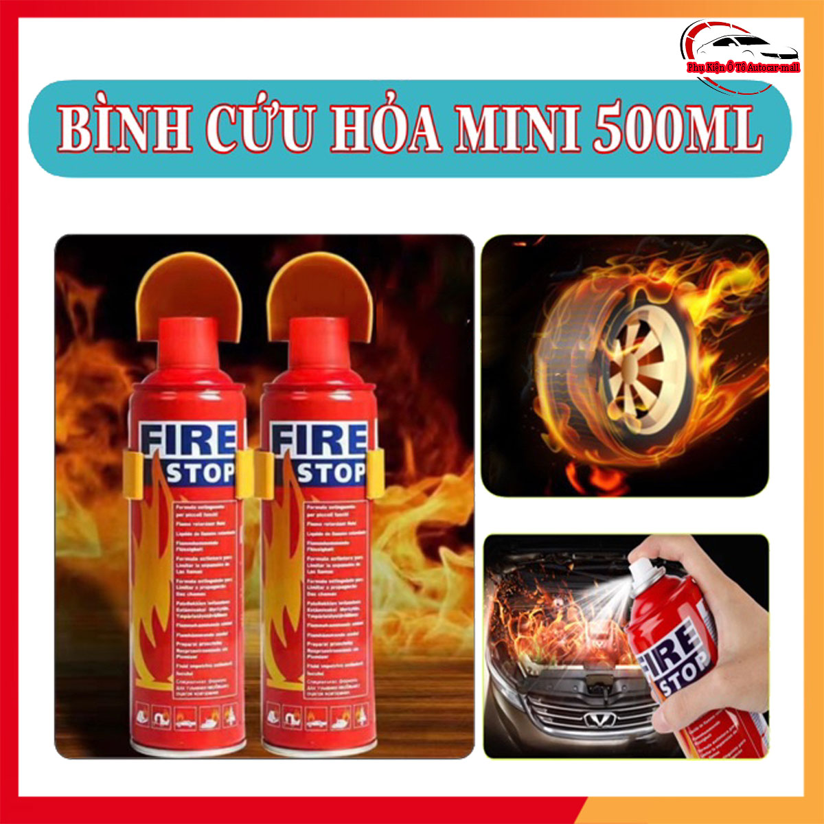 Bình cứu hỏa chữa cháy cầm tay mini dạng xịt dập lửa khẩn cấp trên ô tô, xe máy, văn phòng fire stop dung tích 500ml