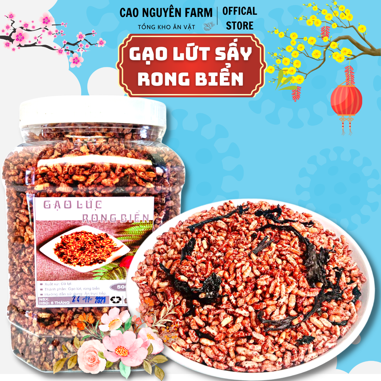 Gạo lứt rong biển sấy Cao Nguyên Farm 250g & 500gr  cho người Ăn kiêng giảm cân ăn chay tiểu đường ngon sạch & an toàn VSTP