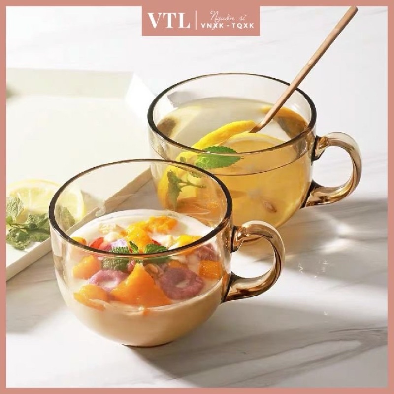 Bộ 6 chiếc cốc thuỷ tinh màu hổ phách 480ml đựng đồ uống, ngũ cốc