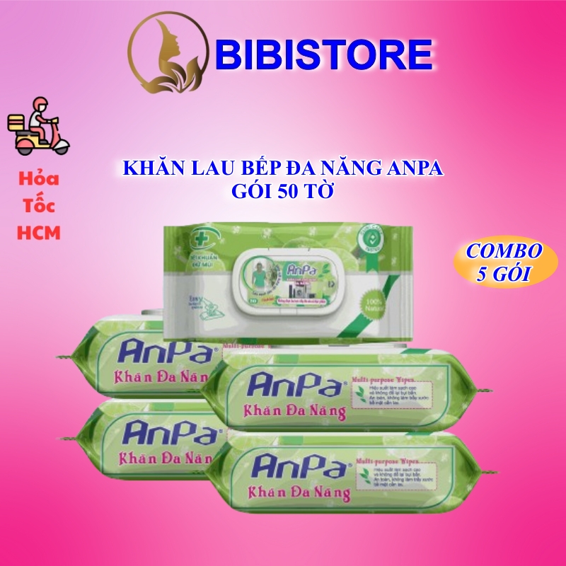 (COMBO 5 GÓI) Khăn Lau Bếp ANPA Gói 50 Tờ ̣(Bibistore HCM)