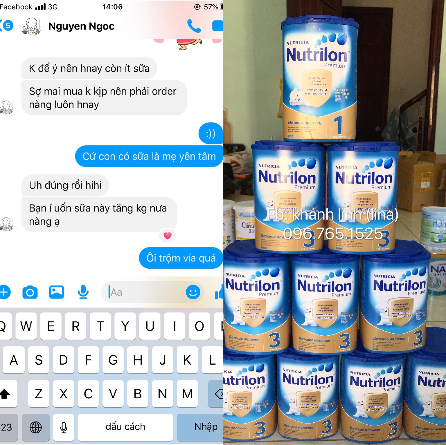Hàng xách tay Nga. Sữa Nutrilon 800gr hàng nội địa Nga. Số 3 cho bé từ 12 tháng đến 18 tháng. Sữa phát triển chiều cao và trí não. Vị thơm, ngon, thanh thanh, không nóng. Nutricia. Hàng Air chuẩn. Khánh Linh Air - Mẹ Lambo