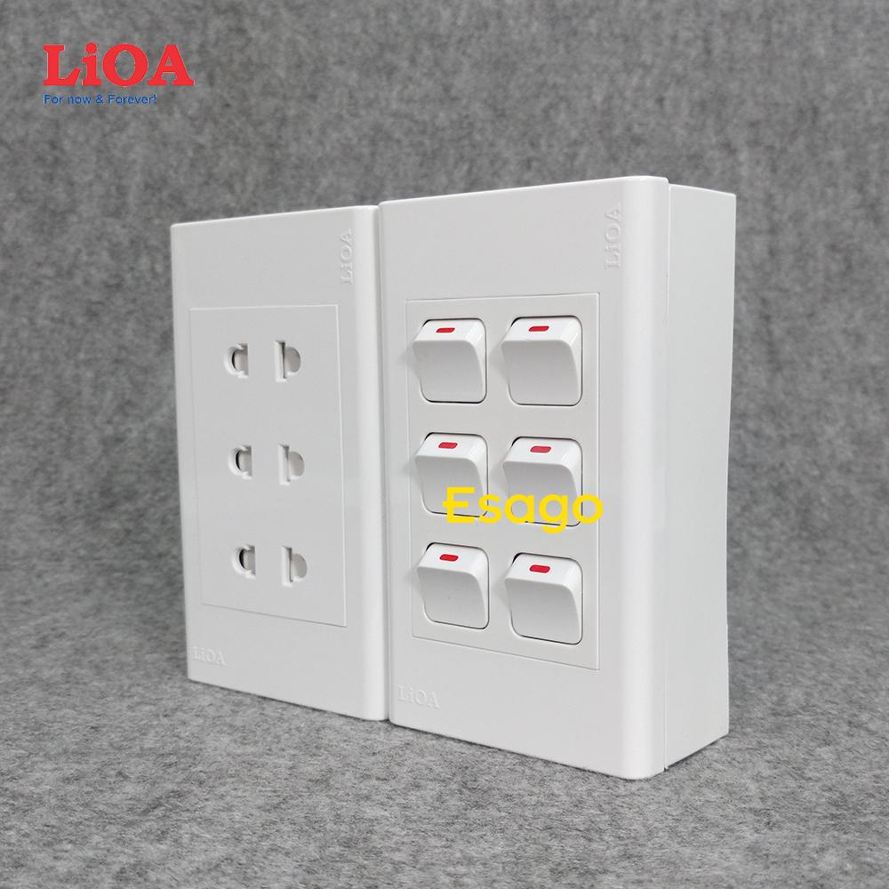 Combo ổ cắm điện ba 2 chấu 16A (3520W) + 6 công tắc điện LiOA - Lắp nổi
