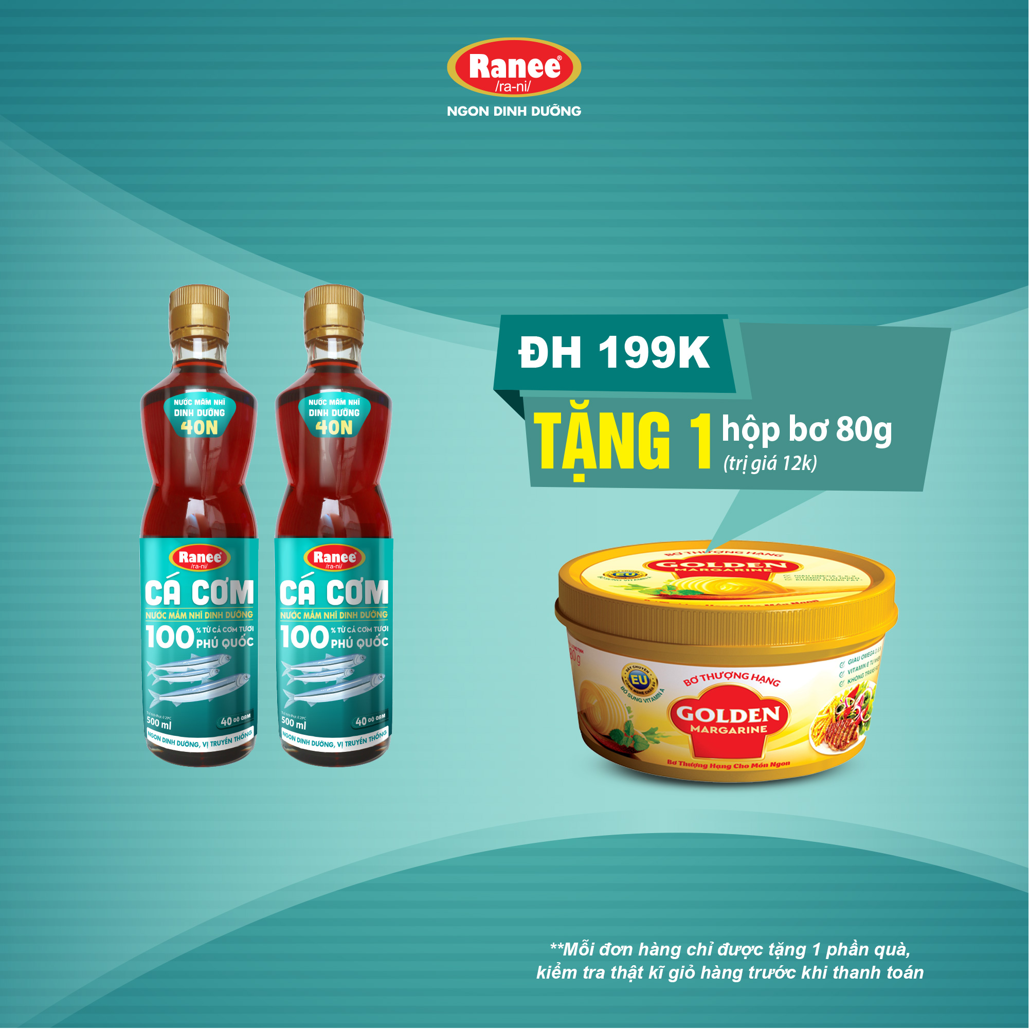 {ĐH 199k tặng hộp bơ } Combo 2 chai nước mắm nhĩ dinh dưỡng Ranee Cá Cơm 40 ĐỘ ĐẠM chai 500ml ( 2 x 500ml)