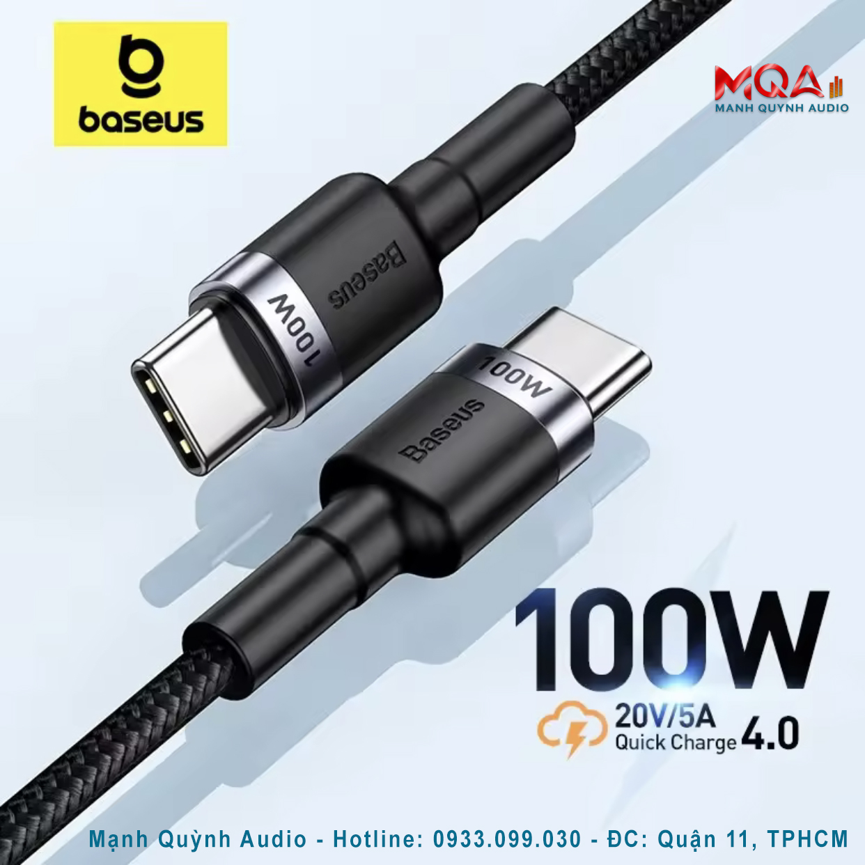 Cáp sạc nhanh 100w/ 60w type c to type c dài bọc vải, chống nhiễu chất lượng cao chính hãng