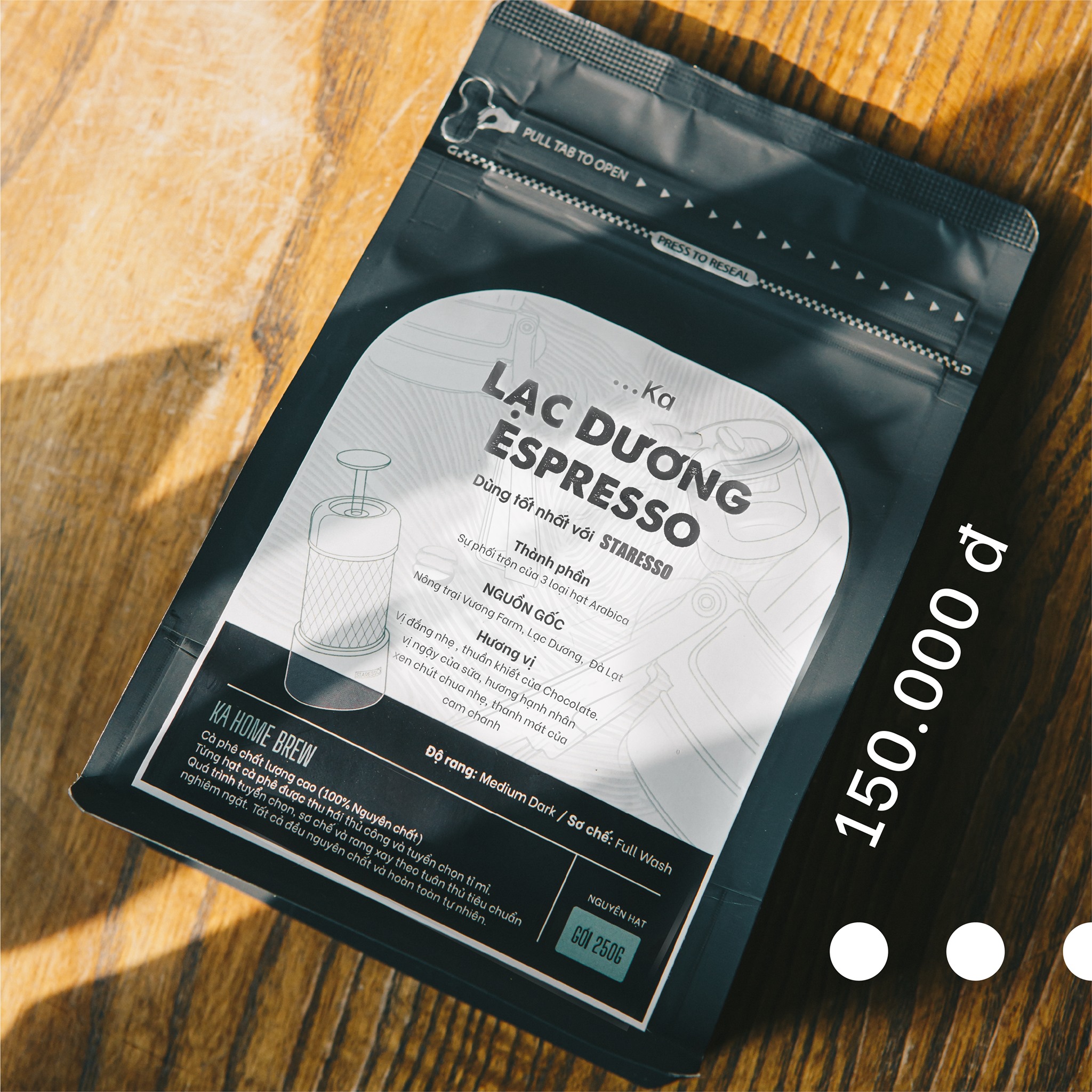 Cà phê nguyên chất lạc dương espresso, cà phê arabica rang xay nguyên chất gói 250gr - kahomebrew