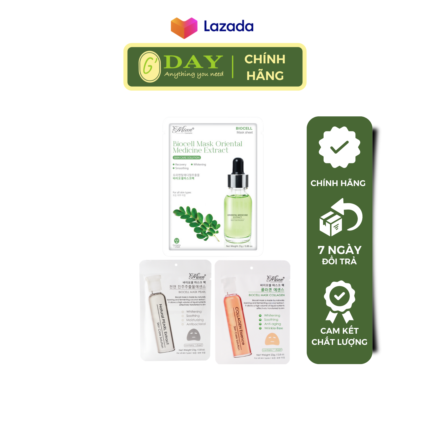 Mặt nạ Mian biocell ( Mian biocell pearl ngọc trai, Mian biocell collagen ngừa lão hóa & Mian biocell Đông Y)