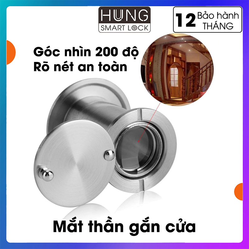 Mắt thần gắn cửa, lỗ nhòm góc rộng 200 độ, màu bạc, ống 16 ly cho cửa 3,5-5cm, bảo hành 12 tháng