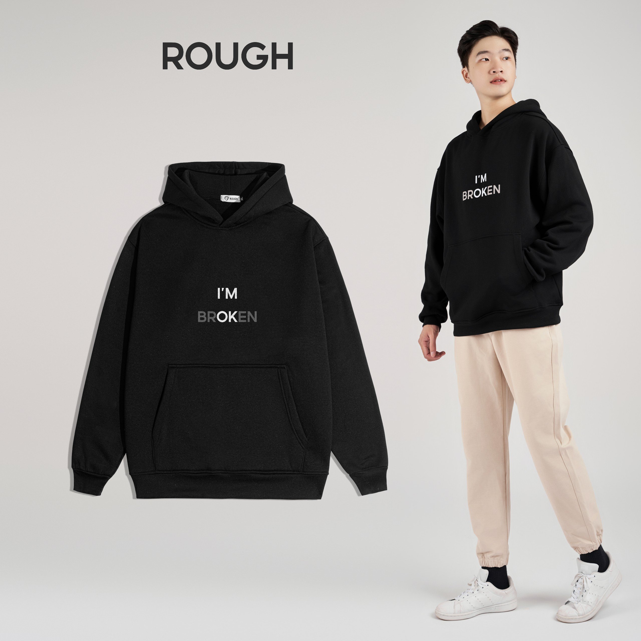 Áo hoodie oversize "i'm broken" rough
