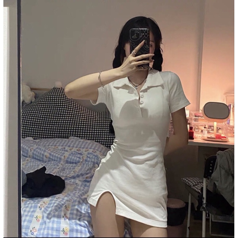 Đầm body cổ sơ mi thun đep , đầm sơ mi nữ