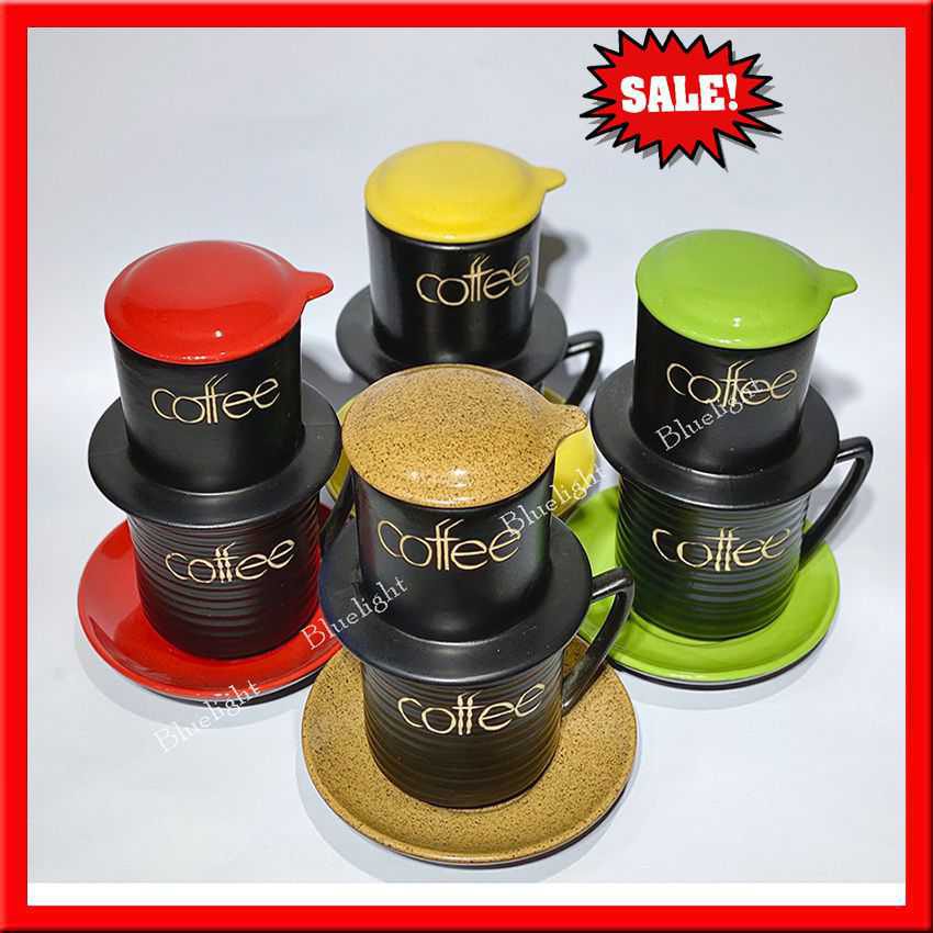Bộ Phin cà phê sứ Bát Tràng cao cấp men màu - phin cafe sứ màu cốc cafe sứ