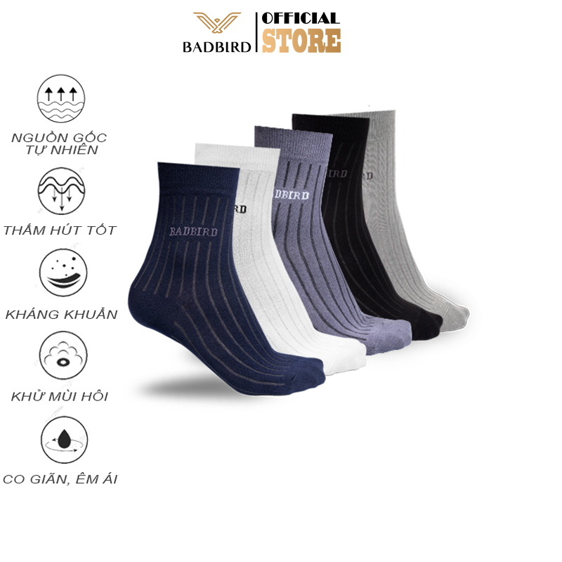 [TẤT THU ĐÔNG] SET 5 Đôi Tất Nam, Vớ Nam Sợi Tre Cao Cấp BADBIRD, kháng khuẩn, ngăn mùi, tất nam cổ trung freesize, Thương hiệu Việt BADBIRD