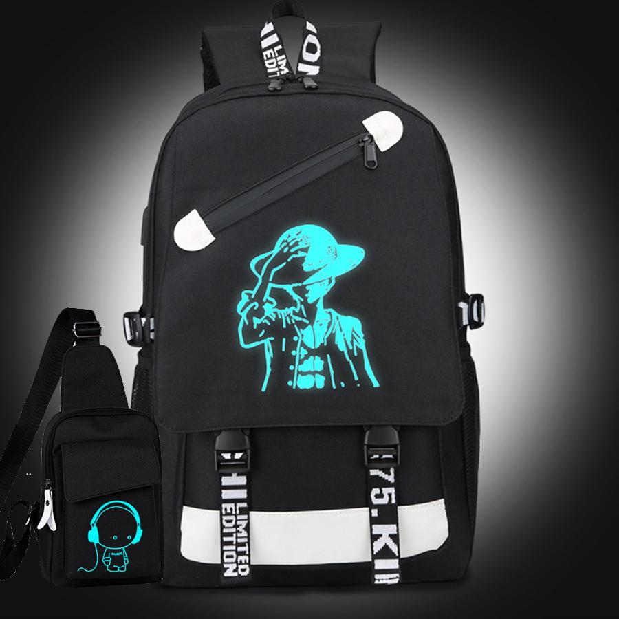 Combo Balo thời trang đi học dạ quang phát sáng cực độc & Túi đeo chéo dạ quang hình Chú be nghe nhạc - BL01+T63