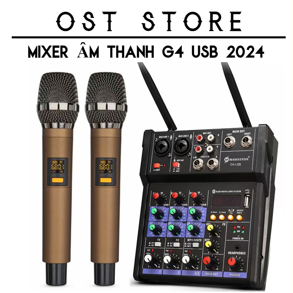 Mixer G4 Tặng Kèm 1 Đôi Mic Không Dây Cao Cấp. Chất Âm Cực Hay, Bàn Trộn Mixer G4 Có Thể Hát Song Ca, Dễ Dàng Lắp Đặt