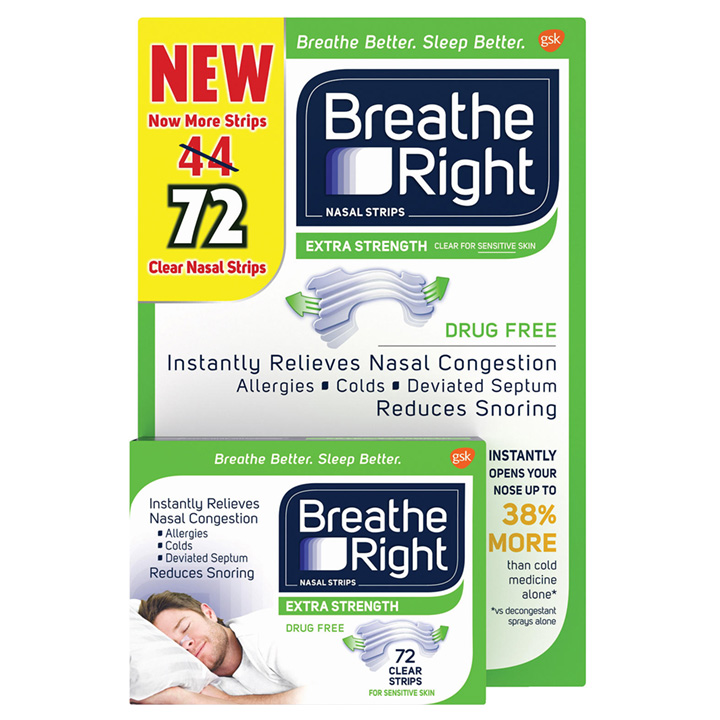 Miếng dán chống ngáy Breathe Right dành cho da nhạy cảm loại 72 miếng