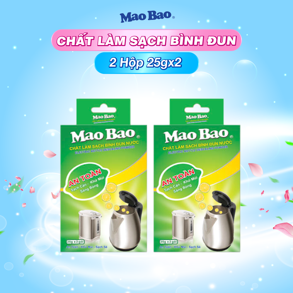 Combo 2 hộp Chất tẩy cặn làm sạch bình đun Mao Bao (4 gói) tẩy cặn canxi, cặn bẩn, khử mùi, an toàn sức khỏe