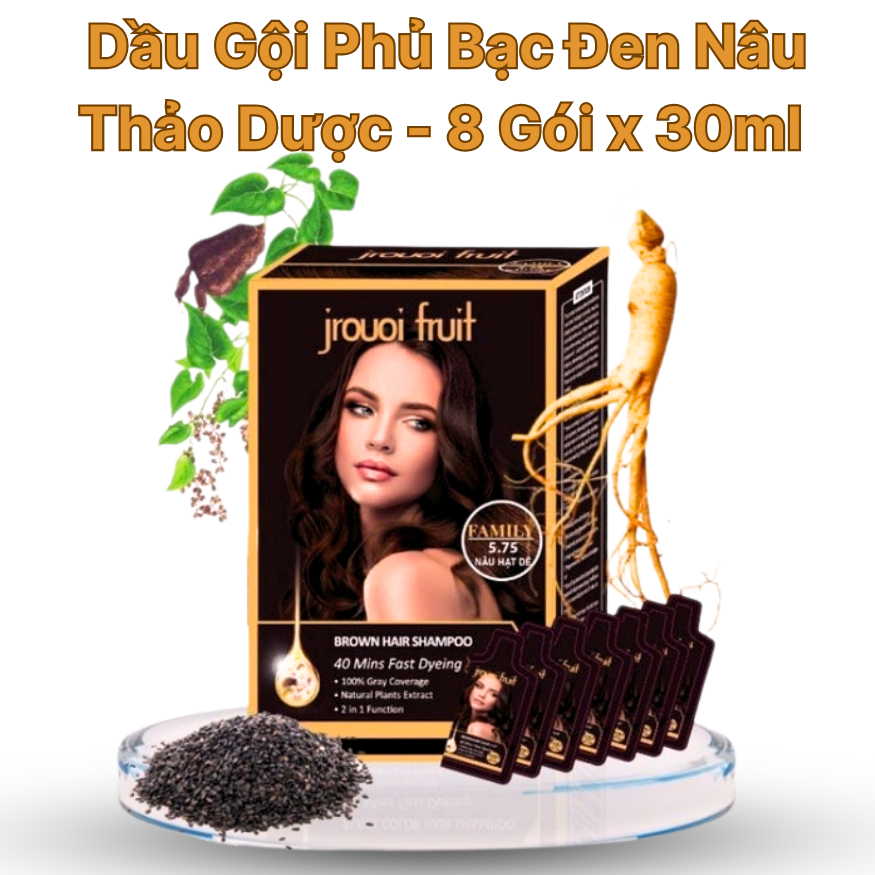  Dầu gội phủ bạc đen nâu   thuốc nhuộm tóc đen thảo dược Jrouoi Fruit - 8 gói x 30ml 
