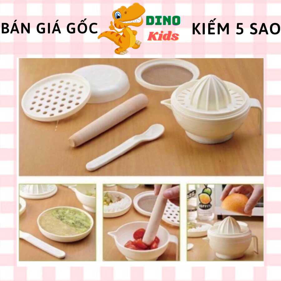 Bộ chế biến ăn dặm 7 dụng cụ cho bé, bộ chế biến ăn dặm 7 chi tiết - dinokids