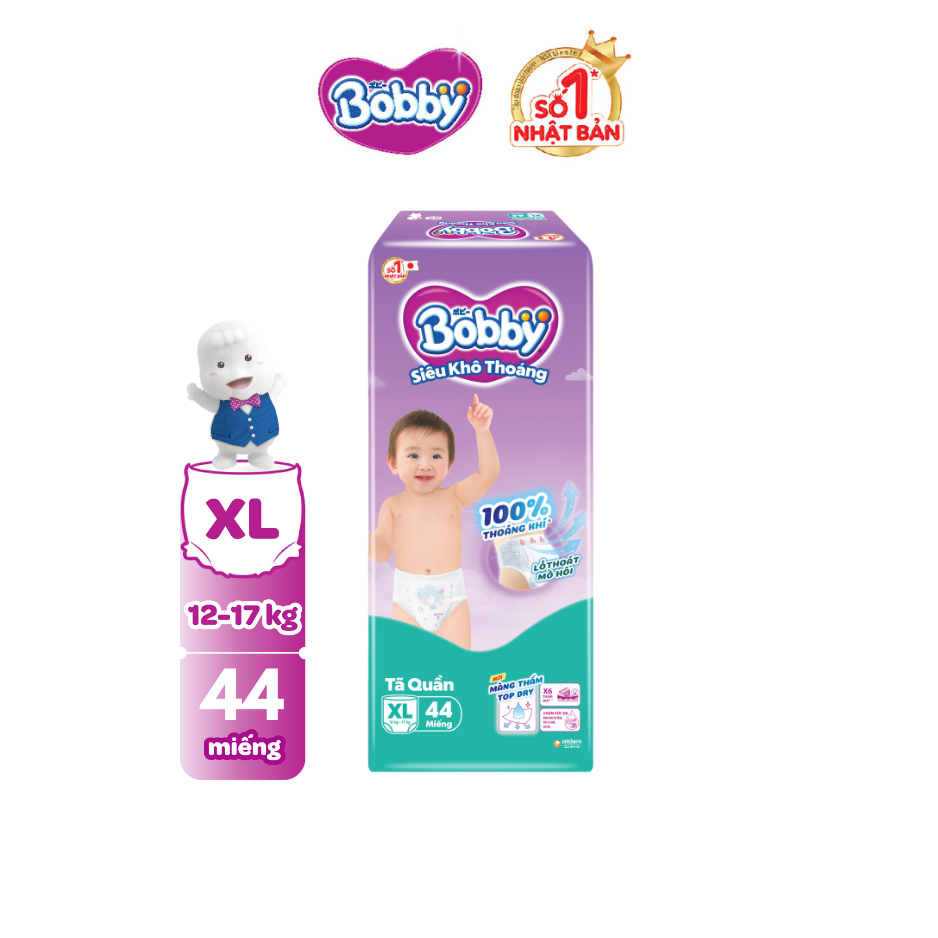 [CHỈ 18-24.04 QT Đơn 899K/1199K] Tã/bỉm quần Bobby Super Jumbo 3mm Gạo non Giảm nhiệt XL42+2/XL44