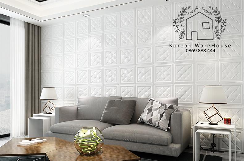 Combo 10 tấm xốp dán tường giả da họa tiết caro 2