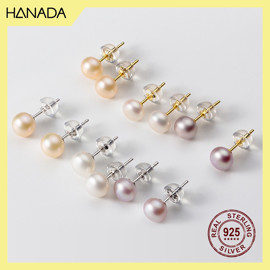 [HCM] Bông Tai Bạc 925 Hanada KhuyênTai Ngọc Trai Thật Đơn Giản Phong Cách Cổ Điển Sang Trọng 0752