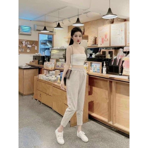 Quần baggy nữ chất dạ cạp chun