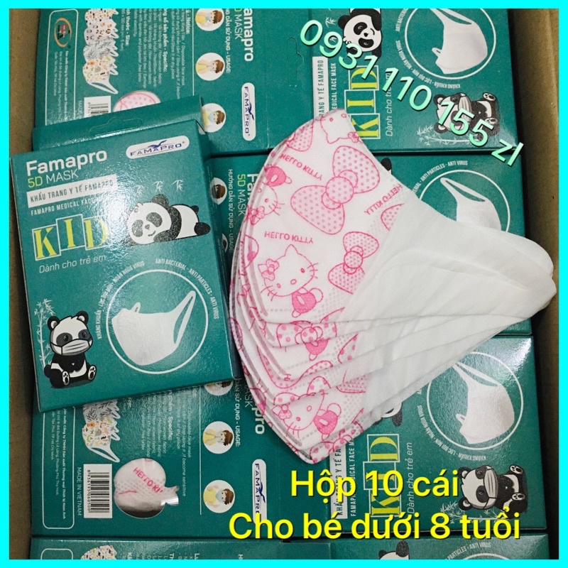 ✅Hộp 10 cái khẩu trang trẻ em 5D mask 3D mask Nhật mẫu kitty Hồng chính hãng Famapro Nam Anh