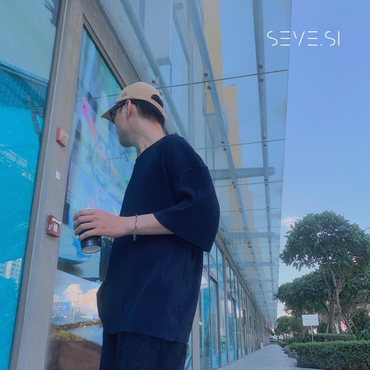 Áo thun dập ly - màu xanh navy - seve.si