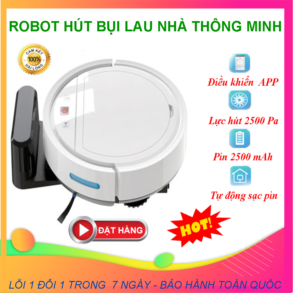 Robot Hút Bụi Lau Nhà, Robot Hut Bui, Máy Hút Bụi Thông Minh.Điều khiển qua APP điện thoại, lực hút mạnh mẽ, mắt thần chống rơi, khả năng leo bậc thềm, hoạt động theo lập trình sẵn, tự động sạc .