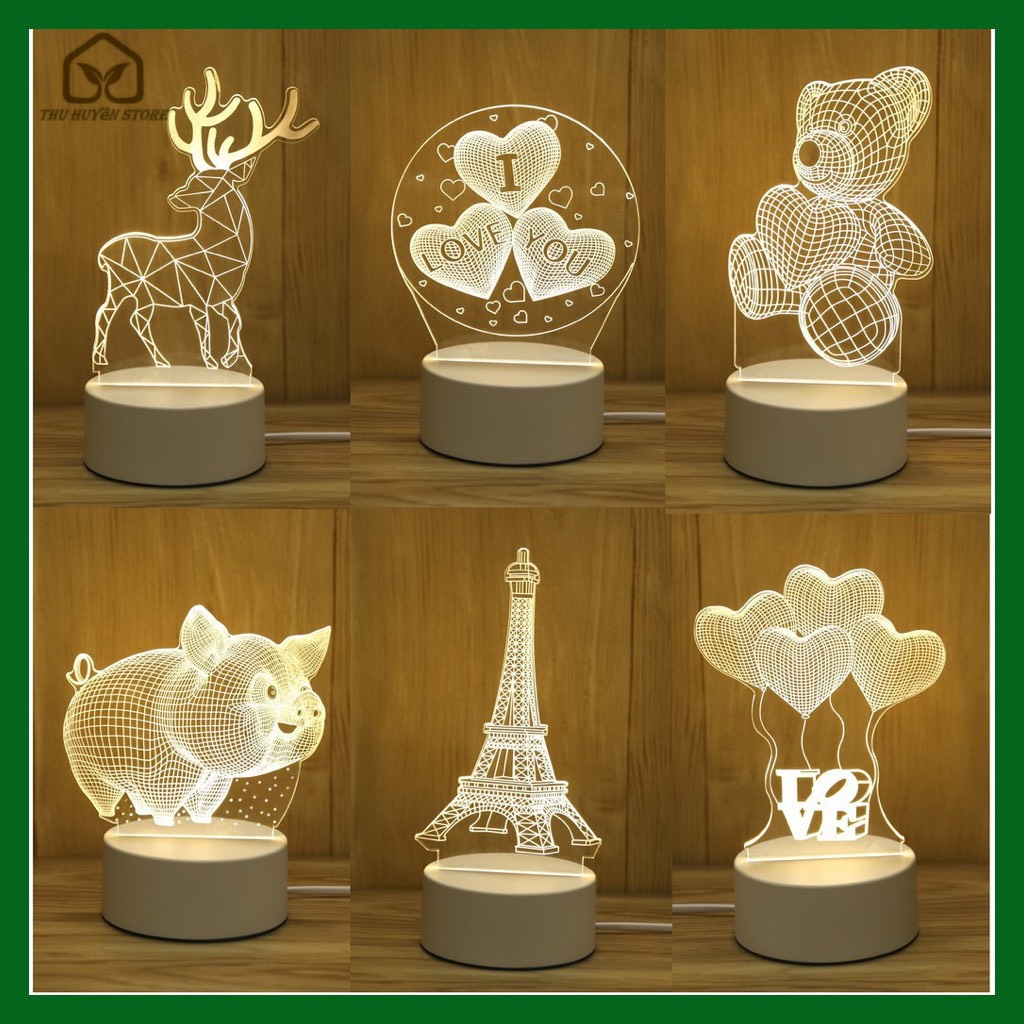 Đèn Ngủ 3D Kèm Đế Nhiều Hình Dáng Hiện Đại , Siêu Xinh 3 Màu , Đèn Decor Phòng Ngủ , Đèn Trang Trí
