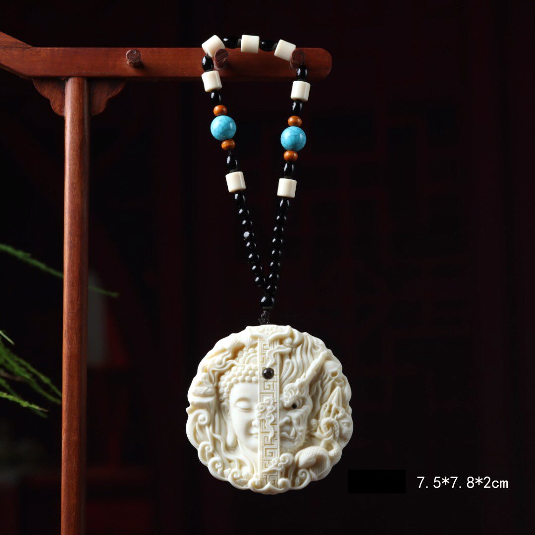 Dây treo phong thủy mặt tròn biểu tượng Thiện Ác (hạt cây dừa ngà –Ivory Palm)